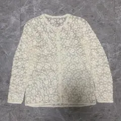 アイボリー レース編み カーディガン 長袖 透け感 g21