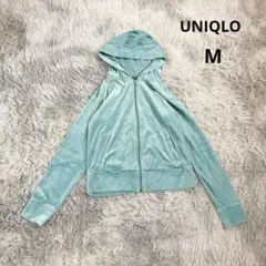 【ユニクロ】old UNIQLO フルジップパーカー (M) ベロア 水色系