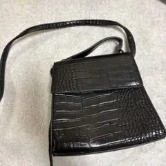 クロコダイル風 ブラックショルダーバッグ　ingni