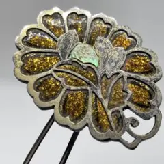 081329　アンティーク　金工　菊花　螺鈿　稼働式　かんざし