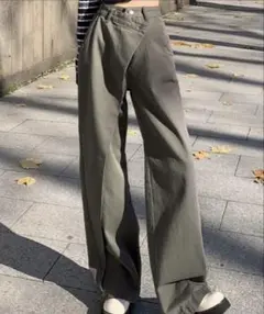 Sibra デニムパンツ　ハイウエストワイドデニムパンツ　ウエストアシメ　新品