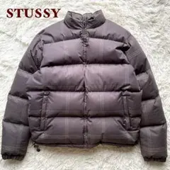 希少✨OldStussy ステューシー　ダウンジャケット　チェック　総柄　グレー