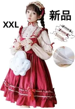 新品 ロリータ コスプレ衣装 ブラウス ジャンパースカート 赤×白 XL