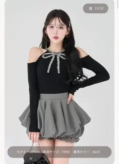 Darich リボンビジューアメスリニットトップス BLK