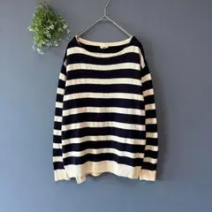 イーザッカマニア［M］大人カジュアル◎なめらかタッチ◎スリット◎ボーダー柄ニット