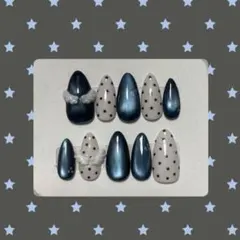 星柄10本ネイルチップ　ネイビーマグネット×ウィッシュコア