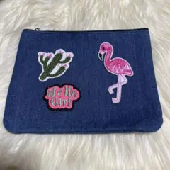 デニム ポーチ フラミンゴ