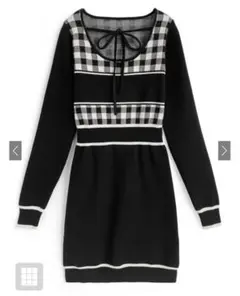 ギンガムチェック柄配色ラインニットミニワンピース[ru1353]