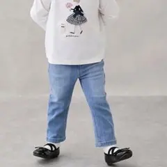 プティマイン オーガニックコットン スキニーデニム ブルー 110cm