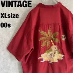 00s 半袖シャツ XL ボルドー バック刺繍 ウクレレ レーヨン アロハ 開襟のサムネイル