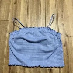 シャーリング キャミソール トップス ブルー