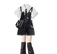 シャツとデニムオーバーオールのセットアップ　160cm