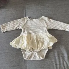 MON BEBEストライプロンパース フリル付き