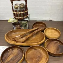 【未使用・当時物】昭和レトロ 天然木 サラダボウル＆スパイスバスケット セットのサムネイル