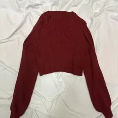 ショート丈 リブニットセーター M バーガンディGORGE