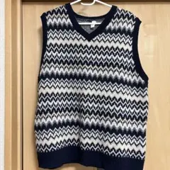 Vネックニットベスト ネイビー 柄 韓国風 ゆったり