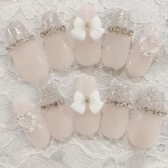 ネイルチップ ワンホン 推し活 ビジュー リボン バレエコア フレンチ