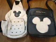 ミッキーリュック2個① 黒 ファー 　②ショルダーバッグ