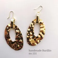 no.151 ゴールドチェーン×ゴールドプレートの抜きオーバルピアス イヤリング