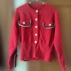赤 ニットカーディガン