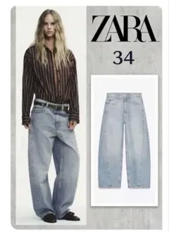 ZARA 38 TRF バギーバルーン ミッドライズ デニム ブルー - メルカリ
