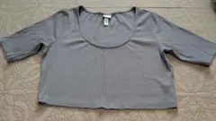 H&M グレー クロップドTシャツ 半袖 リブ素材