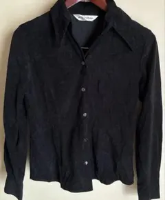 POZYRAP 黒 スエード風 長袖シャツ