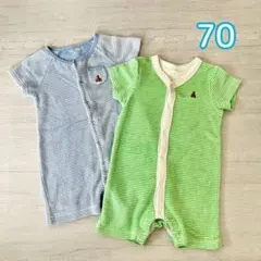 baby gap パイル タオル地 ロンパース 前開き 70 ブルー グリーン