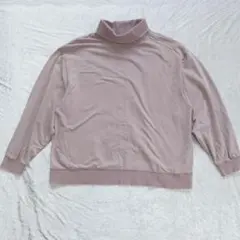 ザラ 薄ピンクくすみ タートルネック トレーナー スエット ダメージ加工 M