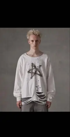 Grancy ラインストーンデザイン グラフィックダメージ ロンT 白 Mサイズ