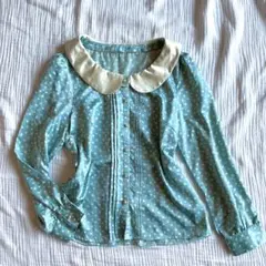 ♩2000s Wishcore 水玉ドット 襟付きブラウスミントグリーン