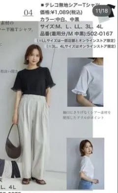 テレコ無地シアーTシャツ 田中里奈 しまむら オンライン限定サイズ 4LL