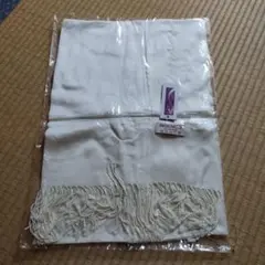 アイボリー フリンジ付き カシミヤストール 新品