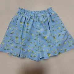 【訳あり品】花柄キュロット 短パン 水色 140cm