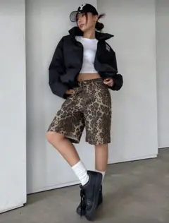 DAZY レオパード柄デニムハーフパンツ