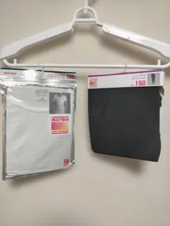 【訳あり】ヒートテック 150 UネックT半袖 白＆タイツ キッズ 黒