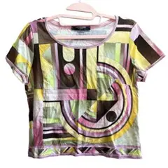 レオナール 総柄 半袖Tシャツ LL 黒 ピンク 黄 綿100% 大きいサイズのサムネイル