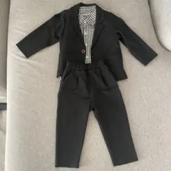 キッズ フォーマルセット 黒ジャケット チェックシャツ　100