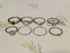 シルバー色リング 8個セット ストーン付き