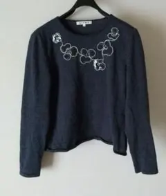 モリハナエ　刺繍付きニット　セーター　黒色系　Lサイズ