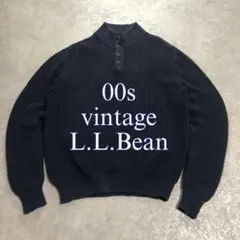 00s L.L.Bean コットンニット ヘンリーネック 紺 エルエルビーン古着