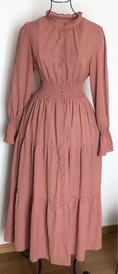 NICECLUP長袖ロングワンピース水玉ドット柄