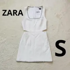 ZARA ホワイト ストライプ ノースリーブ ミニワンピース