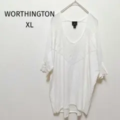 ❤US古着 WORTHINGTON レース 刺繍 Vネックブラウス 白 XL