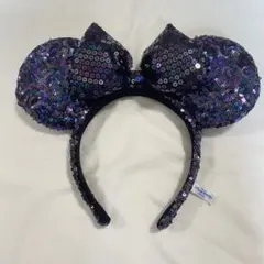 ディズニー ミニーマウス風 スパンコールカチューシャ 黒と紫