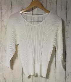 【新品・送料込】GU / 白のレーシーリブコンビネーションセーター（L）