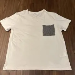 INHERIT ホワイト Tシャツ ケーブルニットポケット