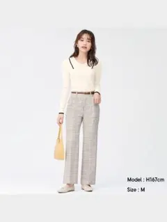 GU センタープレスチェックストレートパンツ