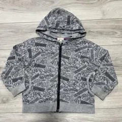 100 hushush ギッズ　パーカー　子供服　総柄　グレー　秋冬服
