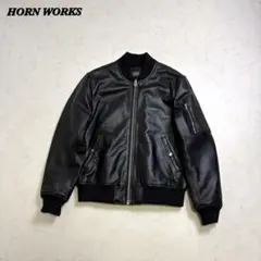 HORN WORKS ノーカラー シングルブレスト レザーライダースジャケット 